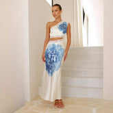 Holiday Style Solid Color Printed Tube Top Dress